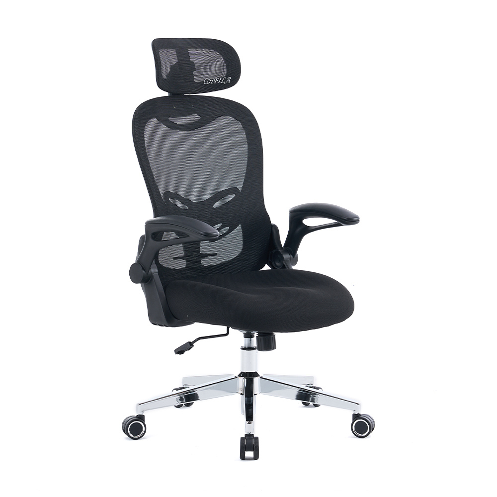 5140 Sort/hvid ergonomisk mesh kontorstol, computerstol med høj ryg